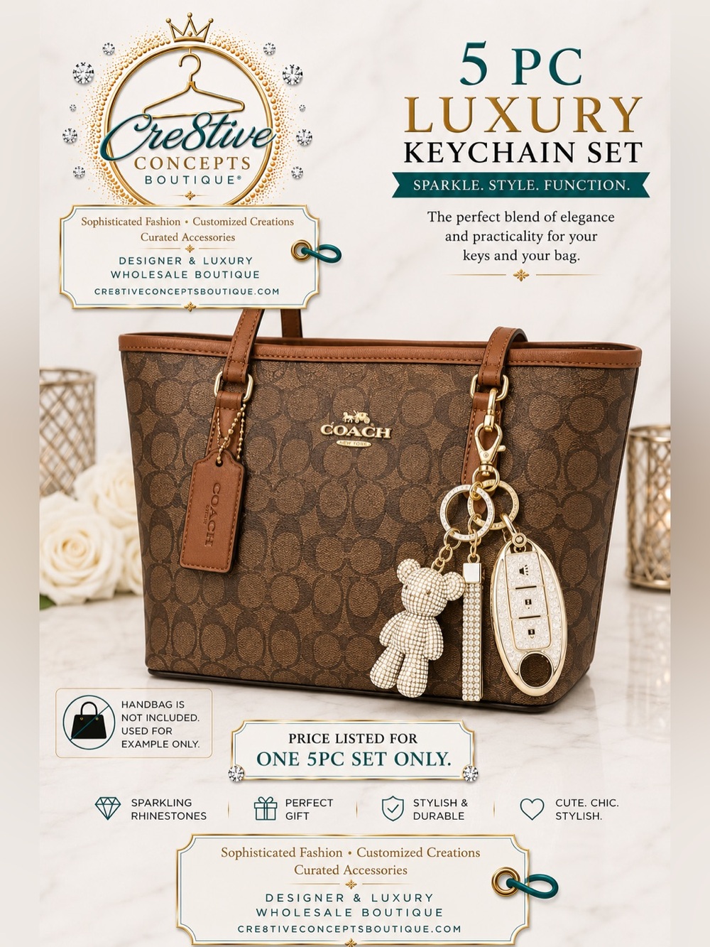 5PC Luxury Keychain / Bag Charm / Key Fob Set